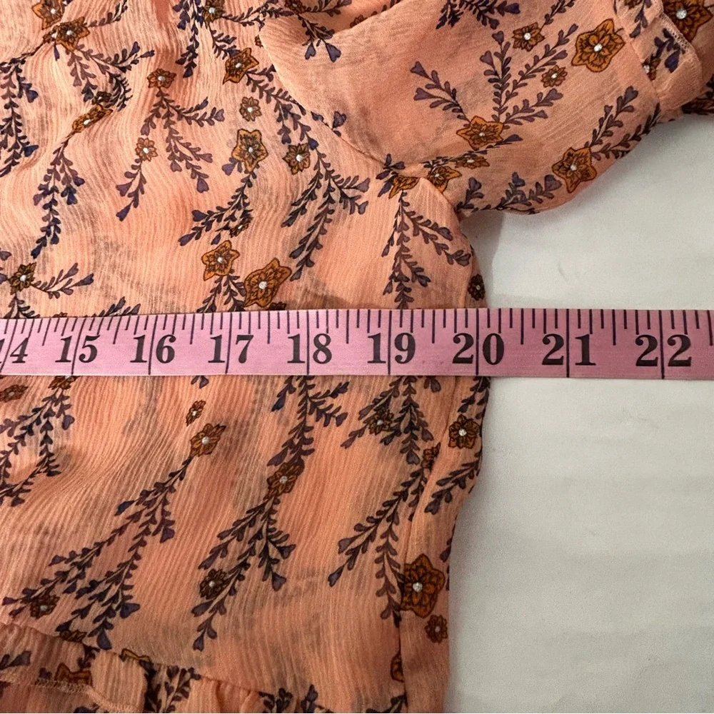Sundance Silk Blouse Womens Large Sheer Long Sleeve Peasant Ruffle Floral Empire